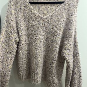 Purple speckled color fuzzy sweater